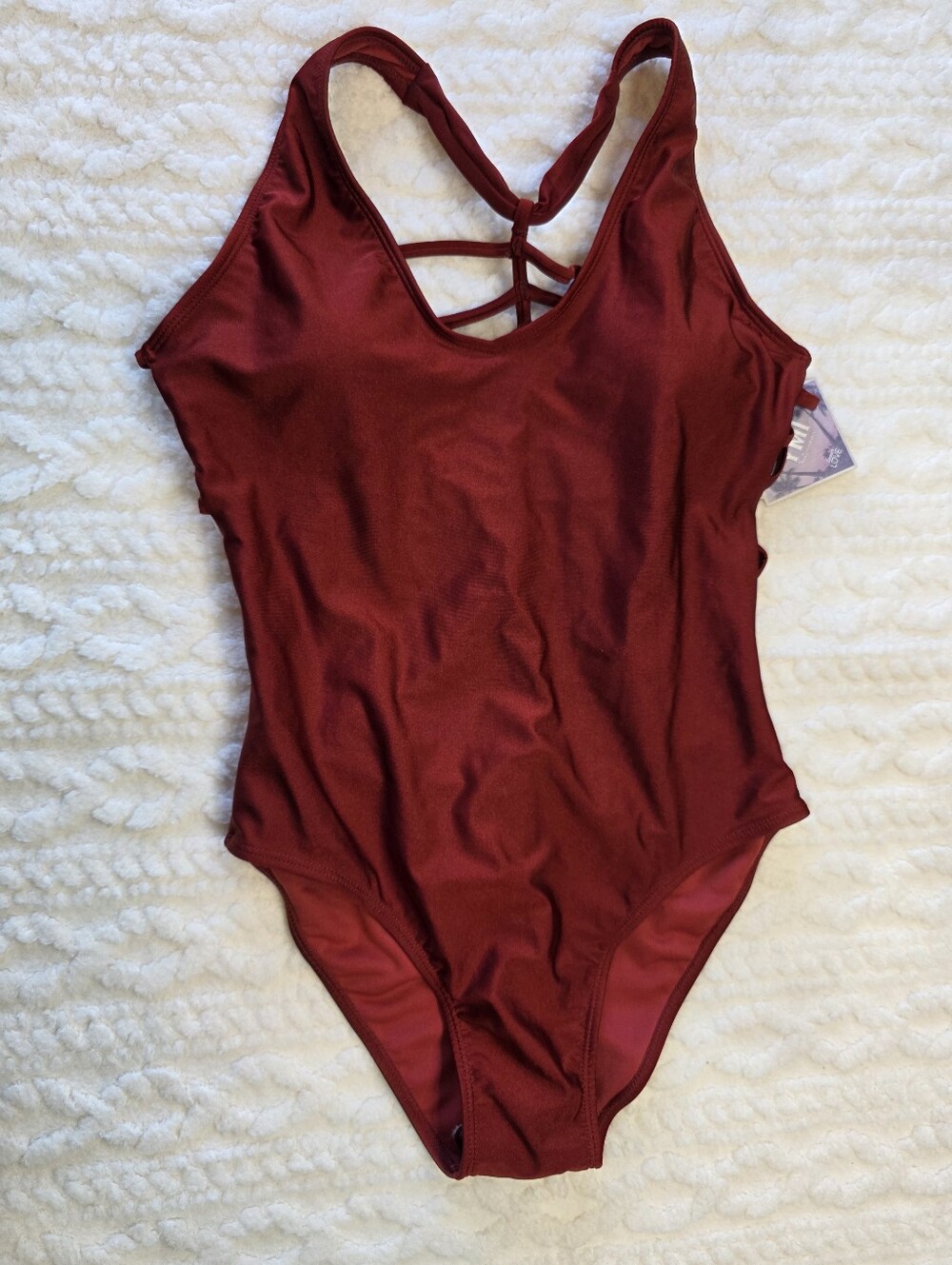 NWT YMI Burnt Orange High Neck Strappy Back One Piece Swimsuit L